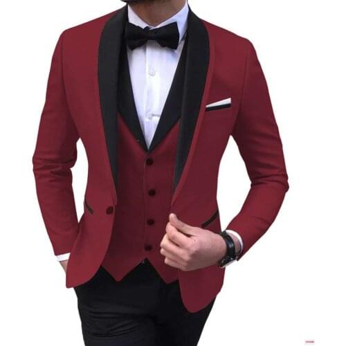 2021 Custom Made Party Suit For Men 3 Piece Best Man Formal Burgundy Tuxedo Prom Groom Jacket Slim Fit Business Wedding Men Suit
