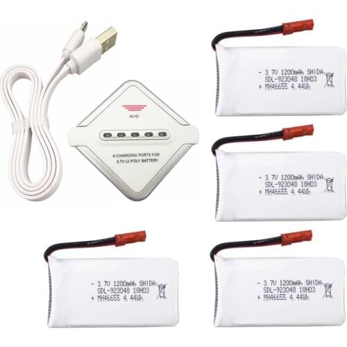 4PCS 3.7V 1200mAh Battery With 4 In 1 Charger For X900 X9TW Folding Quadcopter Parts Accessories
