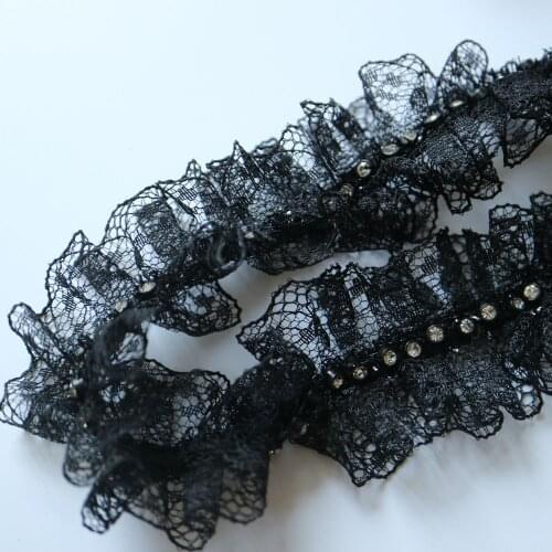 4cm*1yard soft rhinestone pleated lace trims Wave Ruffle trims and ribbons for wedding dress accessories Pearl beaded trimming