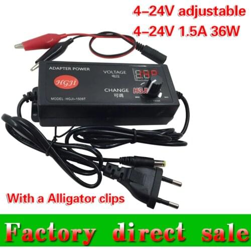 AC/DC3V-24V 1.5A 36W adapter with Alligator Clips 13.5V 19V 21.5V7.5V adjustable powe can change voltage multifunction power