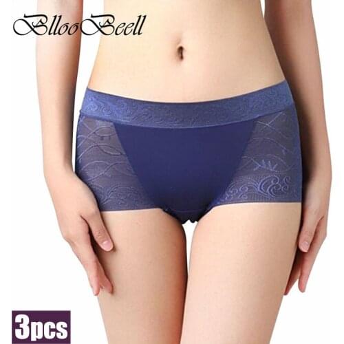 BllooBeell 3piece Sexy Women Underwear Panties Soft Lace Briefs Cotton Crotch Underpants Seamless Women Mid-Rise Female Lingerie