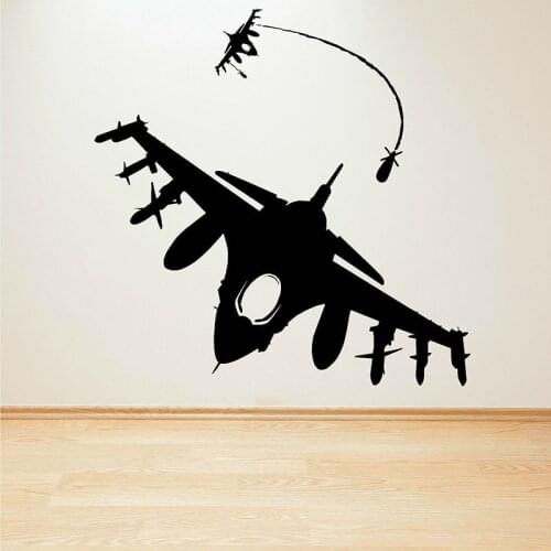 Fighter Jet Missile Wall Decal Bomber Dogfight Air Combat Aircraft Vinyl Wall Sticker Kids Boys Bedroom Playroom Home Decor E419