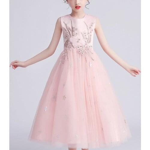 Kids Long Dresses For Girls Wedding Party Costumes Frock Flower Gown Princess Summer Dress Childrens Tutu Beads Dress