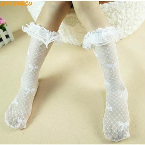 2020 Baby Socks New Lace Medium Tube Spring Summer Autumn Ultra Thin Bow Children High Childrens socks girl Suitable 3-8Years