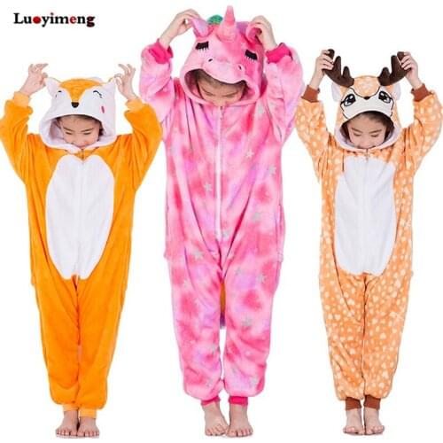 Kids Unicorn Onesies Pajamas Animal Cartoon Panda Stitch Children Kigurumi Sleepwear Pyjama For Girls Boys Winter Baby Jumpsuit