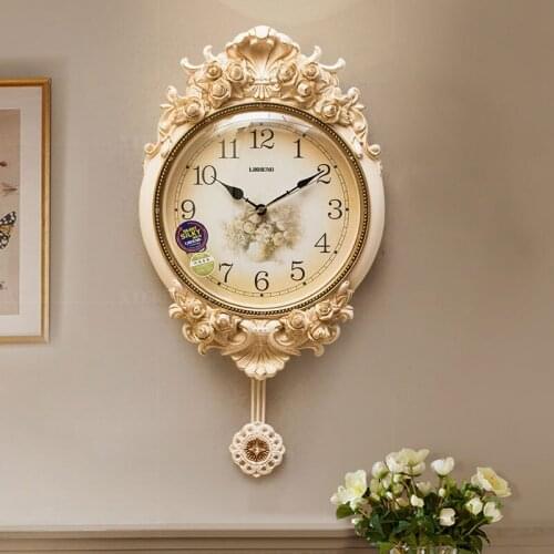 European Pendulum Wall Clock Gold Luxury Creative Mute Bedroom Electronic Wall Watch Classic Klok Decoration Living Room AB50ZB