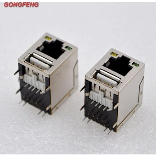 GONGFENG 10PCS NEW Network Connector RJ45 Network Socket + Single Layer USB Socket RJ45 With LED Socket Special Wholesale