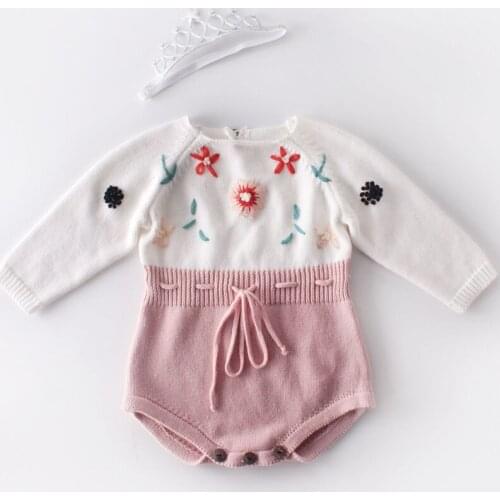 Baby Girl Bodysuit Knitting Baby Body Autumn Newborn Jumpsuit Hand-embroidered Long sleeve Baby Girls Romper Princess Clothes