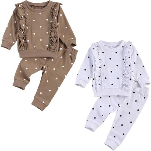 Citgeett Autumn 3-24M Infant Baby Girl Set Ruffled Dot Long Sleeve Top+Pants Newborn Toddler Kids Warm Spring Clothes