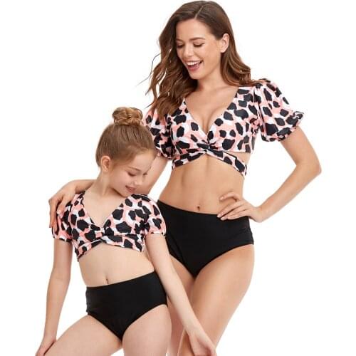 Matching Family Bathing Suit High Waist Bikini 2 Piece Swimsuit Mom and Daughter Swimwear Women Kids Sexy Beach Swimming Biquini