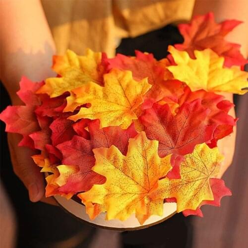 Top Sale 100Pcs Artificial Silk Maple Leaves Garland Silk Autumn Fall Leaf for Wedding Garden Decoration Orange/Green/Yellow