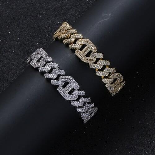 Hotsales 15mm width 7inch 8inch Brass Hip hop Iced Out Zircon Cuban Chain Bracelet Mens Jewelry CZ Cuban Bracelet BB012