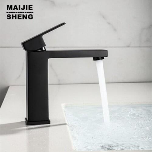 Matte black square black basin faucet black sink tap hot and cold black mixer bathroom black tap