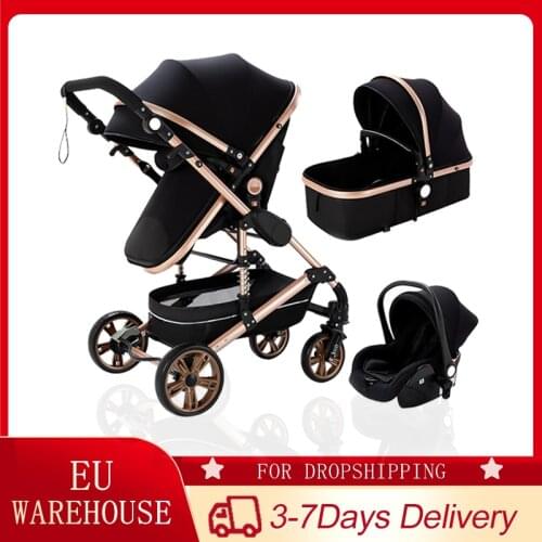 Multi-Functional 3 in 1 Baby Stroller High Landscape Can Sit Reclining Light Folding Strollers Two-Way With Car Seat In Stock