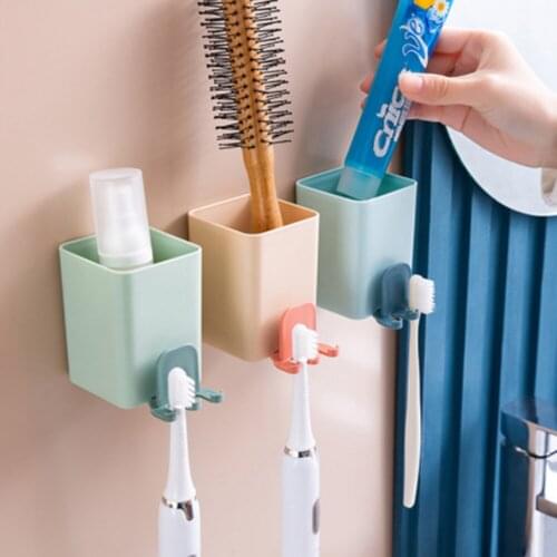 Multifunction Wall Mounted Toothbrush Holder Toothpaste Storage Self Shaver Dispenser Bathroom Organizer Punch-Free Storage Rack