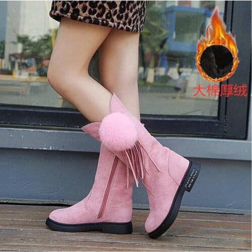 Fashion Furry Tassels Child Kids Shoes For Girls Winter Black Boots 2021 ChildrenS High Snow Suede Boots 4 5 7 8 10 To 12 Years