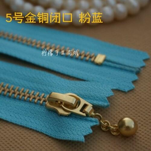 No. YKK5 crystal droplets copper closed zipper pocket bag head 15-50cm blue and clothing footwear