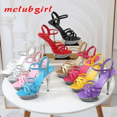Mclubgirl New Transparent Super High Heel Summer Female Waterproof Platform Water Drill Sexy Fairy Stiletto Sandals LFD