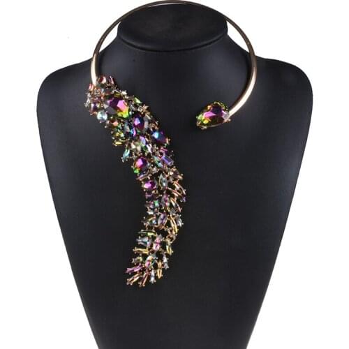 Brand Crystal Open Choker Necklace Women Fashion Simple Boho Statement Large Collar Necklace Jewelry Femme Maxi Charm Necklace