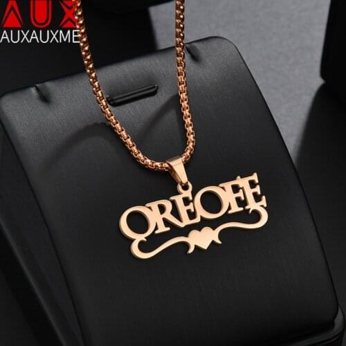 Auxauxme Stainless Steel Name Heart Necklaces Personlized Jewelry For Women Wedding Birthday Top Quality Gifts