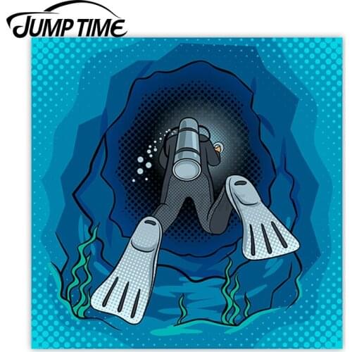 Jump Time Scuba Diver Vinyl Stickers Diving Ocean Sticker Laptop Luggage JDM Decal Car Wrap Bumper Trunk Truck Graphics