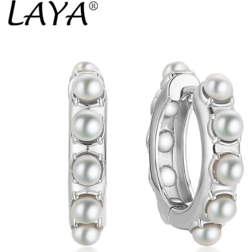 Laya Silver Hoop Earrings For Women 925 Sterling Silver Personality High Quality Natural Freshwater Pearl Jewelry 2021 Trend