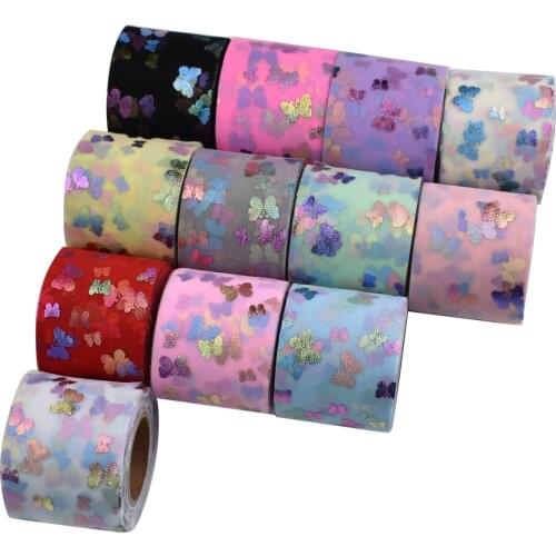 HSDRibbon 60MM Colorful printed Pattern organza Mesh Fabric Ribbon