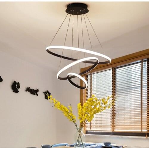 Tiooka Modern 3 Ring Dia 20 40 60CM Hanging Lighting Fixture 3 Color Dimmable 65/130W LED Pendant Light for Living room Villa