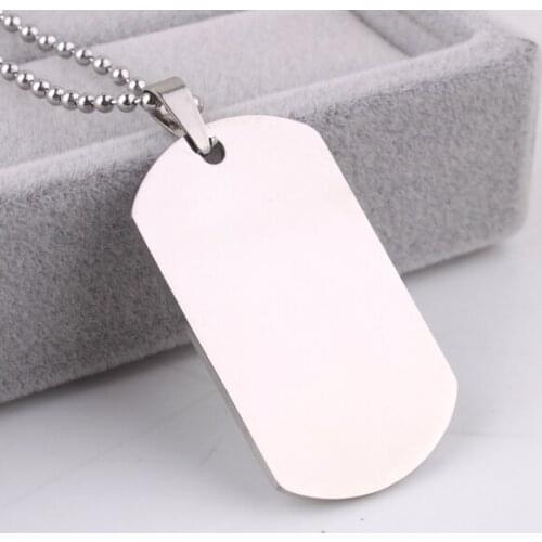 Light Square tags pendant necklaces bead chain for men 316L Stainless Steel necklace wholesale