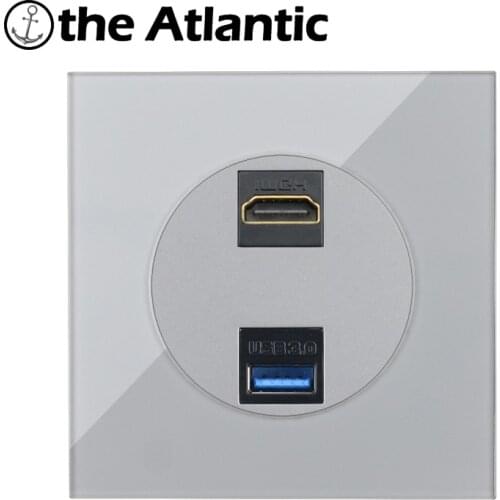 TV HDMI USB 3.0 Data Jack HDMI & USB Data Transfer Port Wall Socket For Computer Television Silver Gray Glass Frame