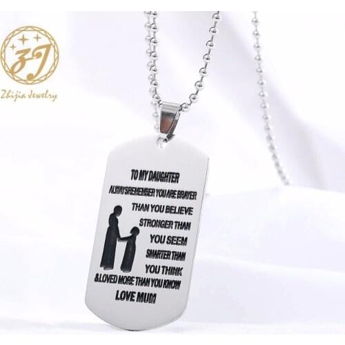 Zhijia jewelry Hand Stamped Dog Tag-You Are Braver Than You Believe-Pendant Necklace Inspirational Gifts For Son Daughter
