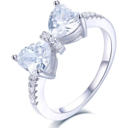 Trendy 100% 925 Sterling Silver Created Bowknot Wedding Rings For Women High Carbon Diamond Lovely Party Fine Jewelry Gift