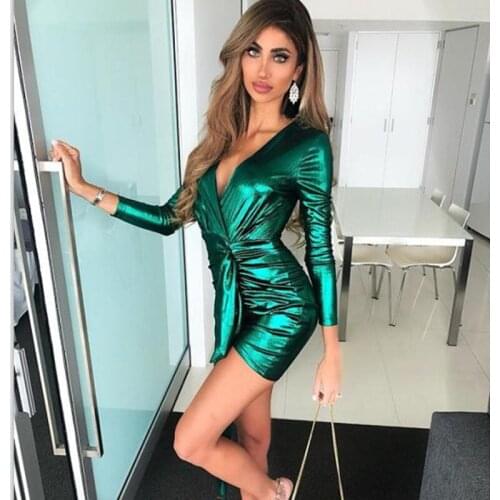 2021 Spring Wrap Bandage Bodycon Dresses Women Deep V Neck Mini Sexy Dress Colorful Elegant Green Summer Party Dress Vestidos