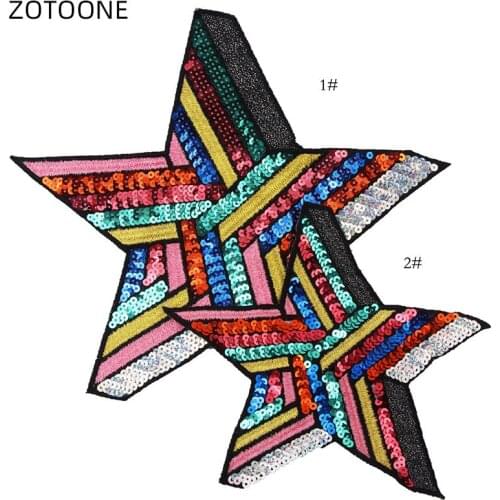 ZOTOONE Sewing Embroidered Patch Sequined Star Cloth Sticker Pentagram Big Back Patches for Jackets DIY Badge Bag Appliques E