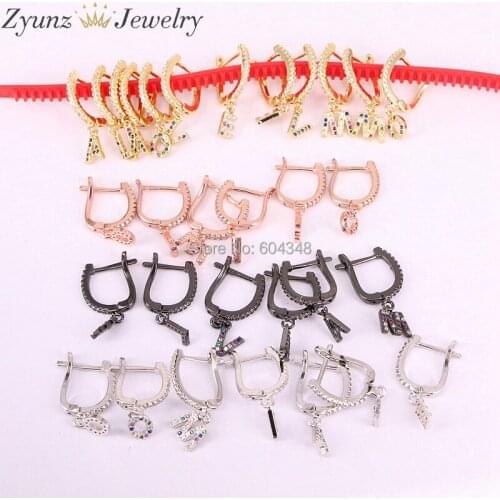 10 Pairs ZYZ331-4713 rainbow cz letter dangle earrings, mini size zirconia letter earring