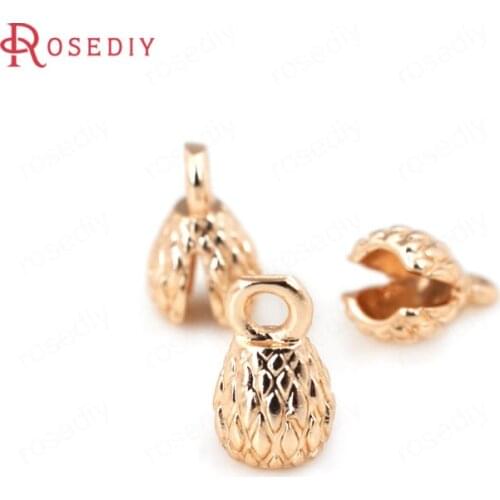 10PCS 4x7MM 24K Champagne Gold Color Plated Brass Thread Cord Wire Cover Clasps High Quality Diy Jewelry Accessories