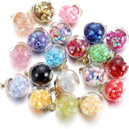 10pcs/lot 16mm Transparent Glass Ball Star Beads Sequins Charms Pendant For Bracelet Necklace DIY Jewelry Making Accessories