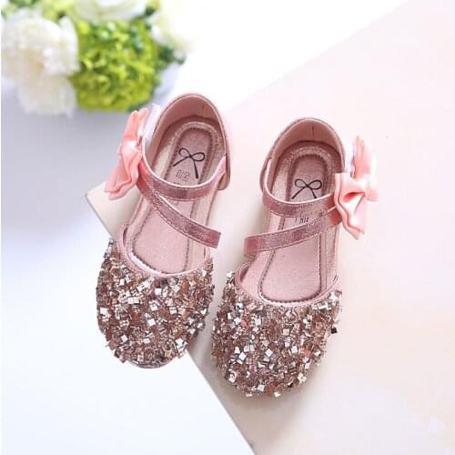 2018 Children Princess Glitter Sandals Kids Girls Soft Shoes Square Low-heeled Dress Party Shoes Pink /Silver/Gold Size21-37
