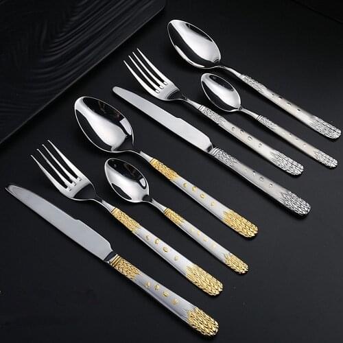 24Pcs Western Tableware Fork Spoon Knife Set Cutlery Set Stainless Steel Silverware Dinnerware Set Wedding Party Dropshipping
