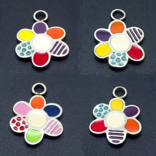 3pcs/lot Stainless Steel Drop Oil Flowers Pink Small Pendant DIY Jewelry Accessories Handmade Beaded Material Chain Bracelet
