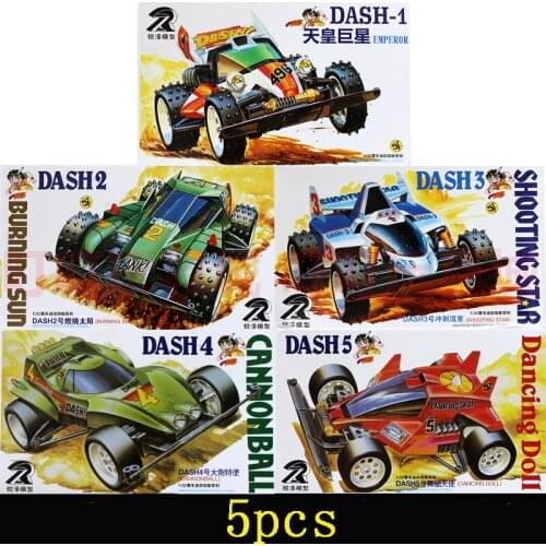 5pcs RUIZE 1/32 Mini 4WD Cars (T3 Chassis) Gift Pack DASH 1/2/3/4/5 (1pc for Each, Unassembled)