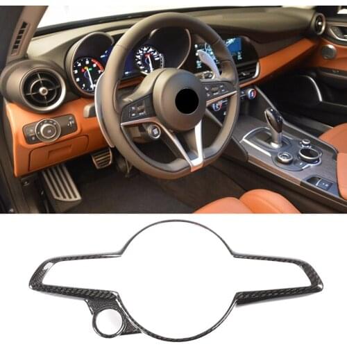 Car Steering Wheel Button Cover Sticker Real Carbon Fiber Interior Trim for 2020-2021 Alfa Romeo Giulia/Stelvio