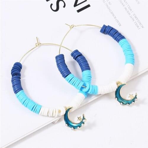 Bohemian Multicolor Polymer Clay Heishi Beads Earings Women Handmade Soft Pottery Hoop Dangle Earrings Female Jewelry