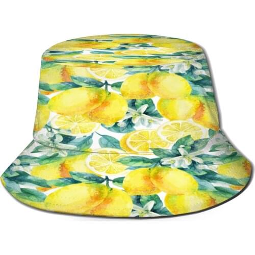 CINESSD New Fashion Bucket Hats Fisherman Caps For Women Men Gorras Summer Watercolor Lemon Tree Painting