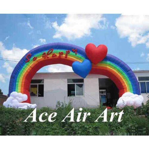 Custom colorful so happy inflatable rainbow arch with led lights for wedding decoration