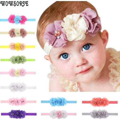 Baby headband flower headwear Pearl Diamond Chiffon Flowers accessory baby headbands elastic hair band girls hair accessories