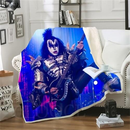 Double Layer Blankets for Beds KISS Rock Band Printed Plush Throw Blanket Teenager Home Quilt Beddings Fashion Throw Blankets
