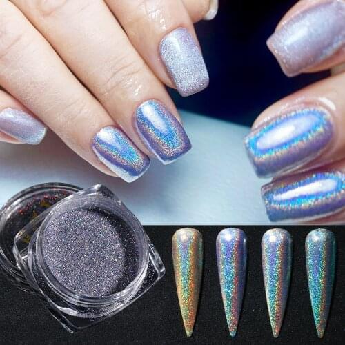 Holographic Shine Nail Glitter Laser Chrome Rubbing Dust Nail Accessories Silver Reflective Shimmer Powder Nail Equipment LE1028