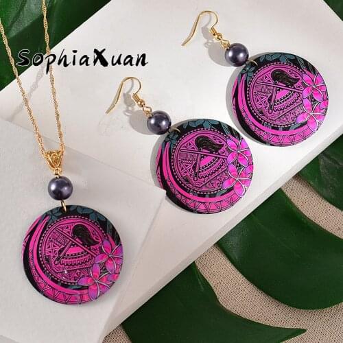 SophiaXuan Hawaiian Jewelry Sets High Quality Polynesian Classic Design Drum Plumeria Necklaces Earrings for Women Girls Gifts