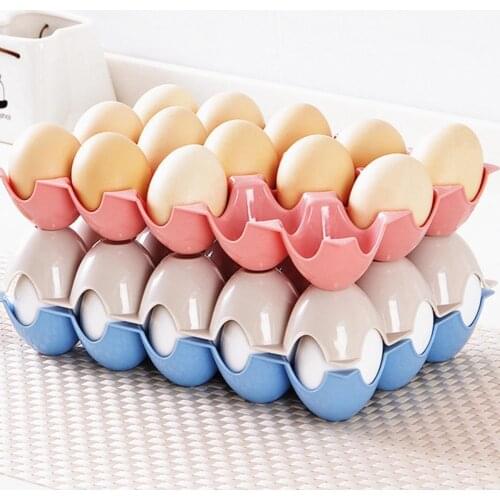 2Pcs Eggs Storage Holder Eggs Rack Multi-Color Reusable Plastic 15 Grids Eggs Storage Plate for Kitchen Eggs Storage Trays
